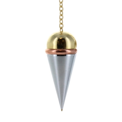 [3660341652084] Pendule conique témoin dore et argente avec anneau cuivre